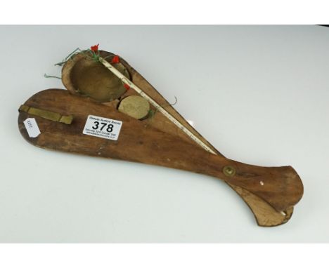 An early 20th century opium scale with brass pan, bone handle and wooden fitted case. 