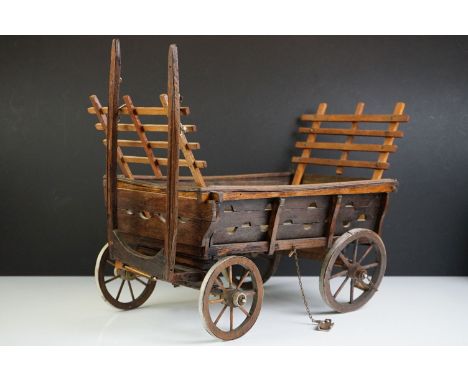 Vintage wooden scratch built model hay cart, approx 19cm high 
