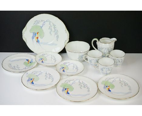 Royal Doulton ' Aspen ' pattern tea ware to include 3 teacups, 2 saucers, 4 tea plates, milk jug, sugar bowl and a twin-handl