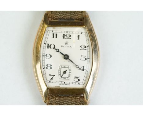 A fully hallmarked 9ct gold cased gents watch with white dial marked Rolex. 