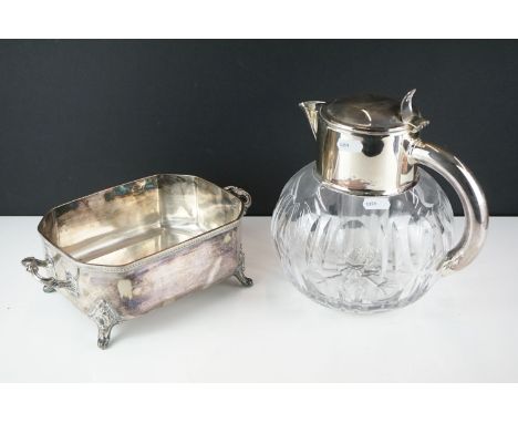 A mid 20th century silver plated cut glass lemonade / cocktail cooling cooling jug together with a walker &amp; hall silver p