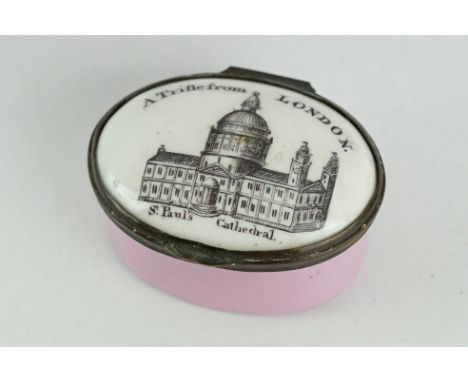 George III enamel patch box, the hinged lid depicting St. Paul's Cathedral with the words "A Trifle from London"Provenance: f
