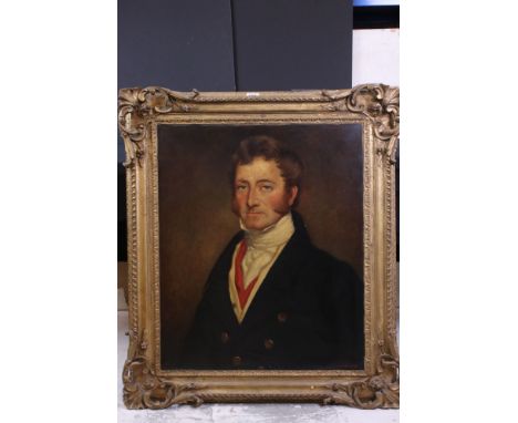 19th century Oil Painting Portrait on Canvas, Head and Shoulders Portrait of a Gentleman wearing a white cravat, 62cm x 75cm,