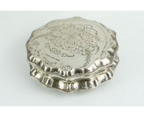19th century Dutch silver snuff box, scalloped border with engraved floral and repeating pattern decoration, diameter approx 