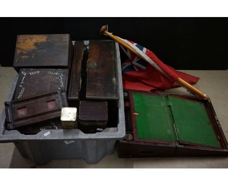 Mixed Collectables to include six vintage wooden boxes (2 writing boxes, MOP inlaid work box, tea caddy in the form of a ches