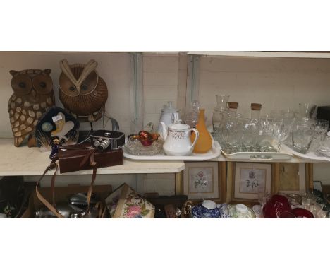 A selection of decorative items including glassware and a Paillard Bolex cine camera accessories 