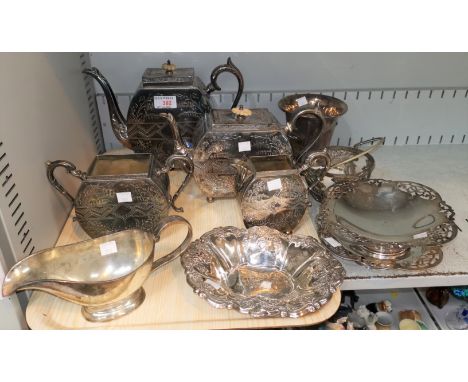 An EPBM 4 piece tea service in Victorian aesthetic style; other plated wares 