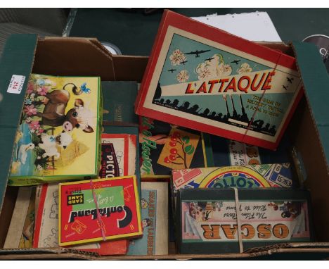 A selection of vintage board games:  2 x Monopoly; Oscar; L'Attaque; etc. 