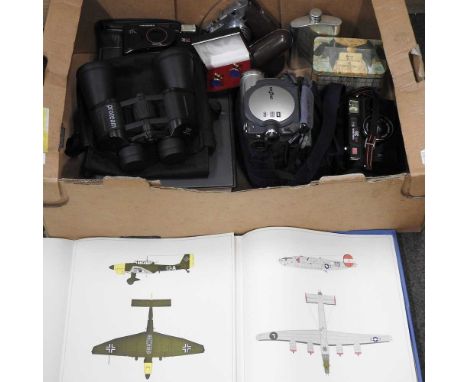 A World War II Milestones of Flight book, together with a collection of cameras and accessories