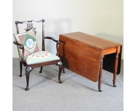 A 19th century mahogany pembroke table, 104cm, together with a large early 20th century Chippendale style elbow chair, 71cm w