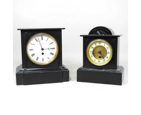 A Victorian black slate mantel clock, the white enamel dial signed Vale &amp; Richardson, Bury St. Edmunds, 25cm high, togeth