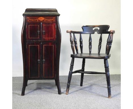 An early 20th century Nelmur wind up gramophone, in a cabinet, 42cm wide, together with a captains armchair (2)