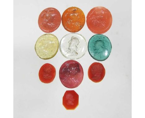 A collection of ten 19th century intaglio seals, style of James Tassie, to include a clear glass circular portrait, six busts