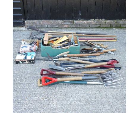 A collection of garden tools, to include workshop hand tools