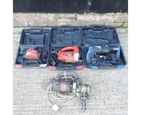 A collection of hand tools, to include a nibbler and sander, some cased (4)