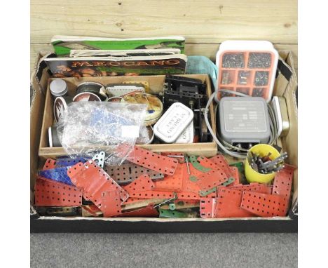 A collection of Meccano, circa 1950's, to include booklets, together with an early 20th century desk stamp and a vintage wood