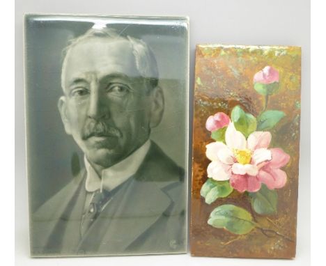 A tile portrait of Mr W.M. Hughes, Prime Minister of Australia 1916, 226mm x 152mm and a Minton tile