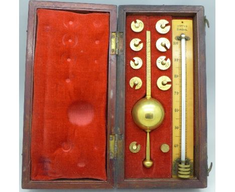 A Sikes' Hydrometer in a mahogany case