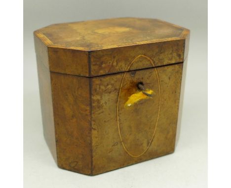 A Regency walnut inlaid tea caddy