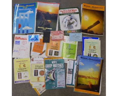Cricket programmes, score cards, ticket stubs, etc.