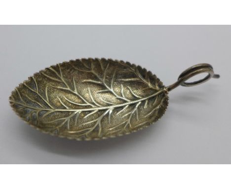 A George III silver caddy spoon in the form of a leaf, Birmingham 1809, Joseph Willmore