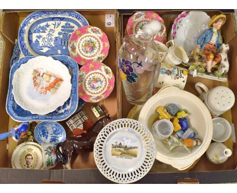 Ceramics - an early 19th century cream ware saucer, printed with a Willow pattern type design in blue; other Willow pattern; 