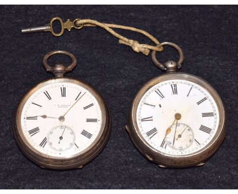 A J.W. Benson open face pocket watch, white dial, Roman numerals, subsidiary seconds, silver case 1885 London;  another conti