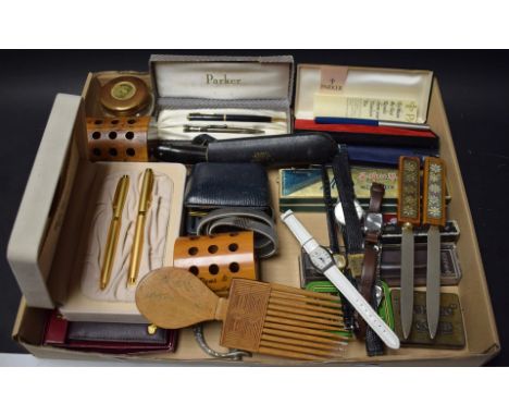 Boxes and Objects - Pens including Sheaffer, Parker; an harmonica; advertising; wristwatches including Citron, Avia; a Du Pon