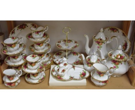 A comprehensive Royal Albert Old Country Roses six-setting tea and coffee service, comprising tea pot, coffee pot, hot water 