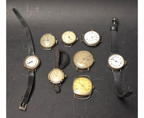 A collection of eight silver wrist watches