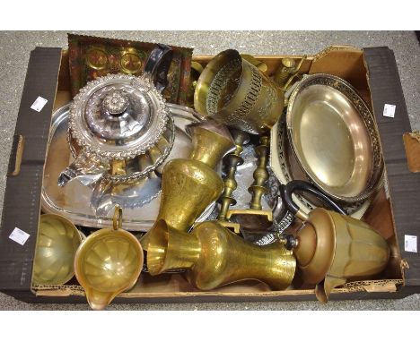 Silver and Metalware - A silver heart shaped dish, Sheffield;  another diamond shaped;  a pair of brass Eastern style vases; 