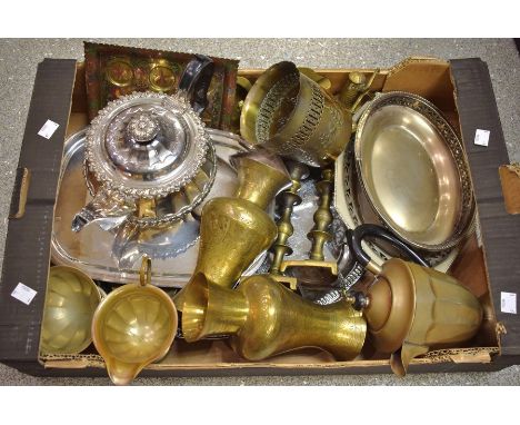 Silver and Metalware - A silver heart shaped dish, Sheffield;  another diamond shaped;  a pair of brass Eastern style vases; 