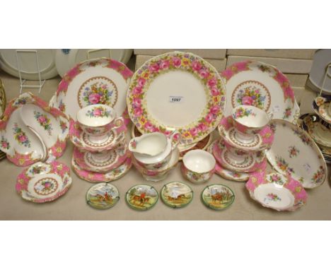 A Royal Albert Lady Carlyle four-setting tea ware, including two-handle bread plates, tea cups, saucers and tea plates, milk 