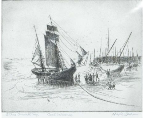 Richard Hayley LEVER (1876-1958) Coal Schooner, St Ives  Etching, signed and inscribed, plate size 16 x 20cm, 28 x 32cm mount