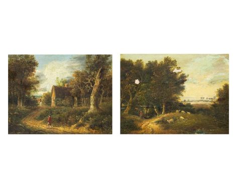 Circle of James STARK (1794-1859) Landscapes-two small works Oil on oak panel each with W. Boswell Norwich label 14x17cm and 