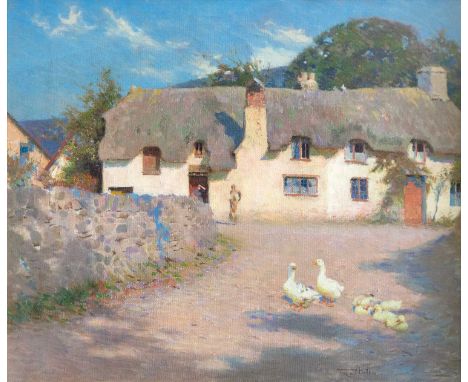 Frederick HALL (1860-1948) A Summer's Morning, Bossington Oil on canvas, signed, faint inscription to verso, 51 x 60cm, frame