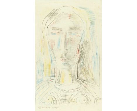 Sven BERLIN (1911-1999) Female Portrait, 1945 Svenotype (monotype) off-set with crayon, signed and dated '45, 37 x 23cm, fram
