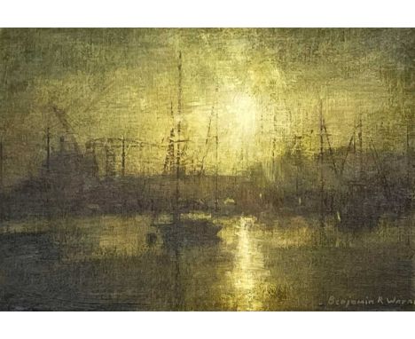 Benjamin R. WARNER (1970) Falmouth Docks  Oil on board, signed, 18 x 27cm, 37.5 x 46.5cm framed.Good condition with no areas 