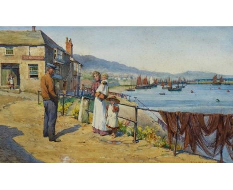 Ernest F. HILL (act.1897-1940) Newlyn, 1900 Watercolour, signed, inscribed and dated 1900, 25 x 42.5cm, 45 x 63cm framed.Foxi