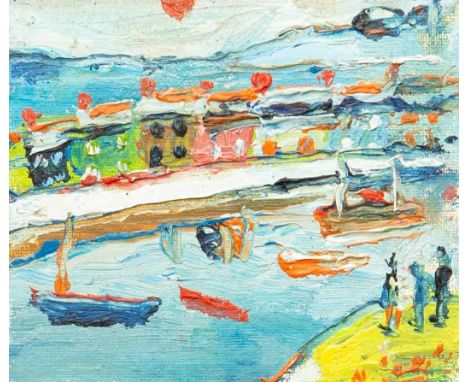 Fred YATES (1922-2008) Cornish Seaside Village  Oil on board, signed verso, 10cm x 11.5cm, 16cm x 18cm framed. Provenance: Gi