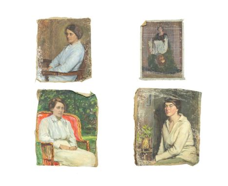 Millicent Lisle WOODFORDE (1880-1923) Portraiture, circa 1906  Four oils on canvas, one signed and dated 1906, the largest me