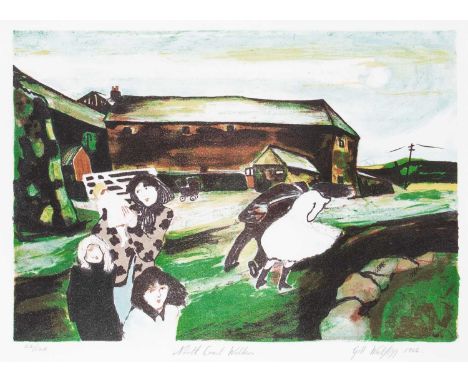 Gill WATKISS (1938-2024) 'North Coast Walkers', 1986 Original coloured lithograph, numbered 22/125, titled, signed and framed