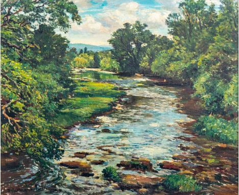 Samuel John Lamorna BIRCH (1869-1955) June Evening on The Barle, Dulverton, 1950 Oil on canvas, signed and dated 1950, inscri