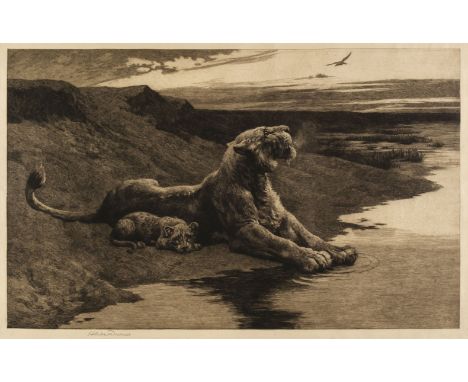 * Dicksee (Herbert T. 1862-1942). Maternal Care, 1899, uncoloured etching, signed by the artist in pencil to the lower left, 