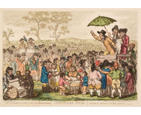 * Gillray (James). Copenhagen House, H. Humphrey, November 16th 1795, etching on wove with contemporary hand-colouring, large