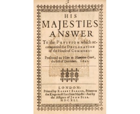  English Civil War. Four English Civil War pamphlets, London, 1641-1646, comprising:1. His Majesties answer to the petition w