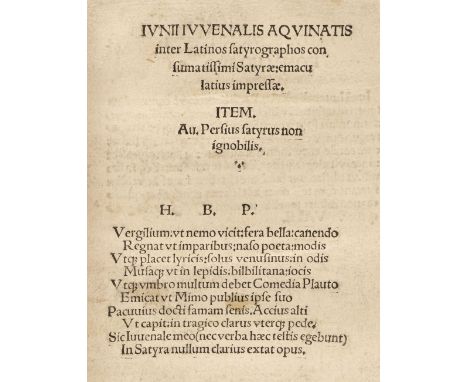 Juvenalis (Decimus Junius and Aulus Persius Flaccus). Junii Juvenalis Aquinatis inter Latinos satyrographos con sumatissimi S