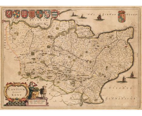 * Kent. Blaeu (Johannes), Cantium vernacule Kent, Amsterdam: circa 1645, engraved map with contemporary outline colouring, de