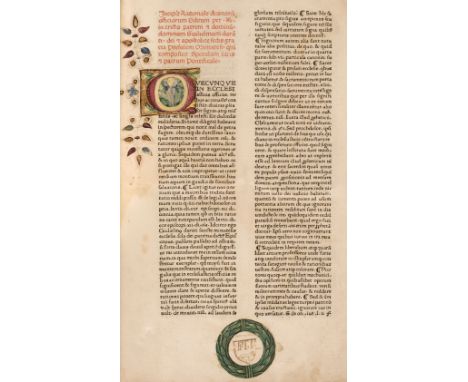 Duranti (Giullelmus). Rationale Divinorum Officiorum, Rome: Ulrich Hahn and Simon Nicolai Chardella de Lucca, 23 June 1473, 2
