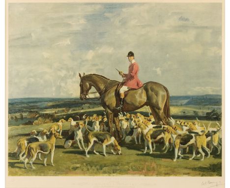 * Munnings (Alfred J., 1878-1959). Stanley Barker and the Pytchley Hounds, Frost and Reed Ltd. 1948, colour photolithograph, 